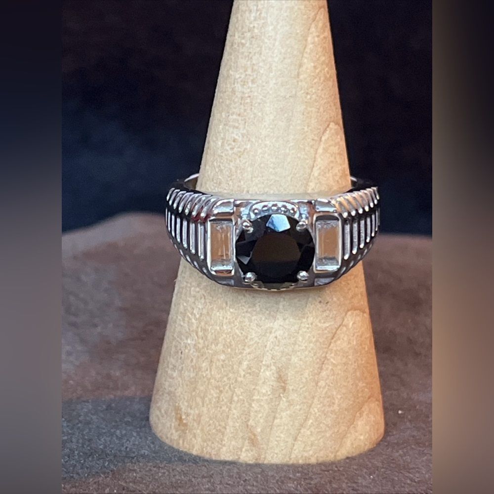 Thai Black Spinel 3.20 ctw Men's Ring in Stainless Steel NWT - Picture 9 of 11